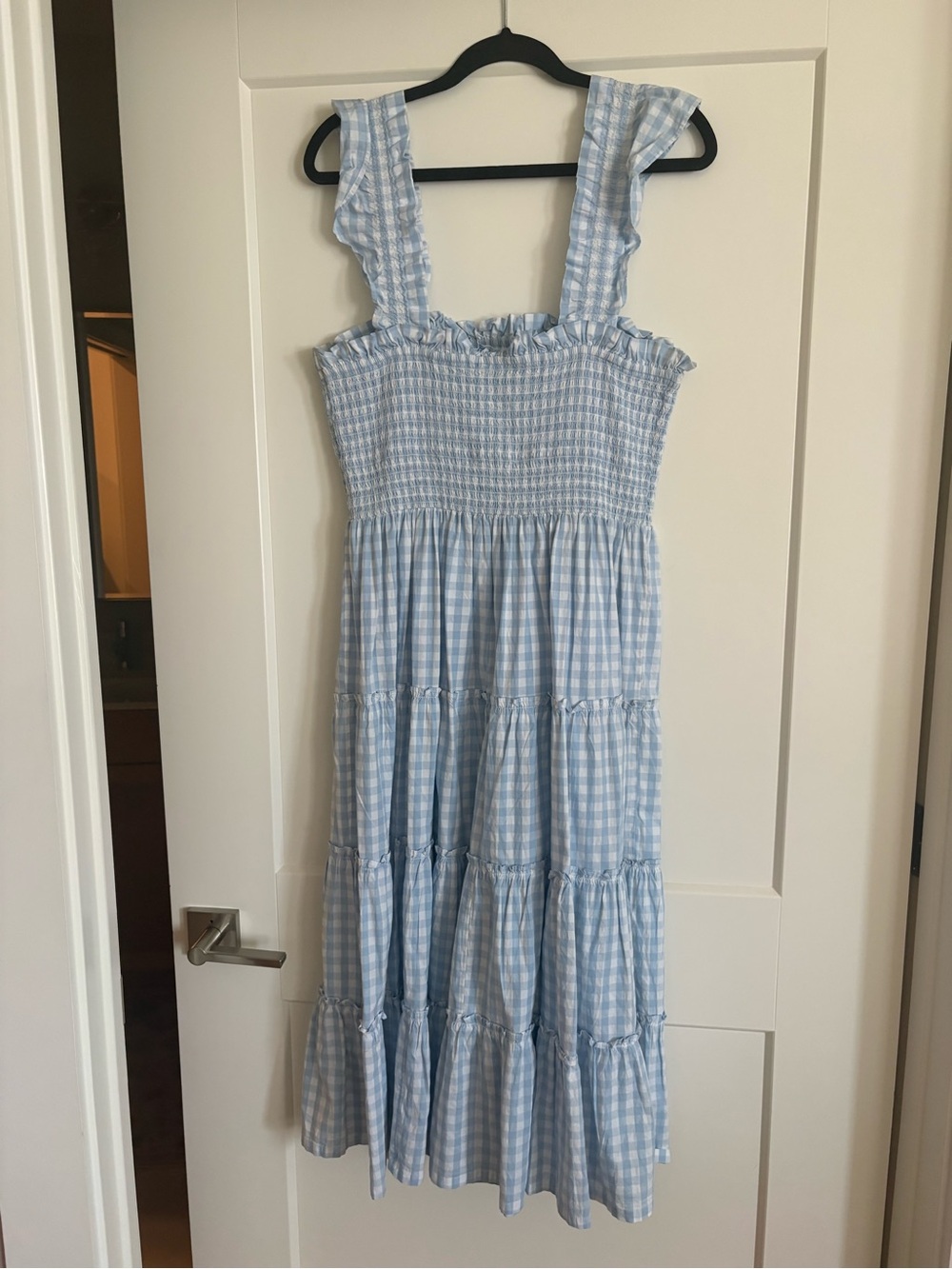 Women’s Light Blue Gingham Sundress - Smocked Bodice